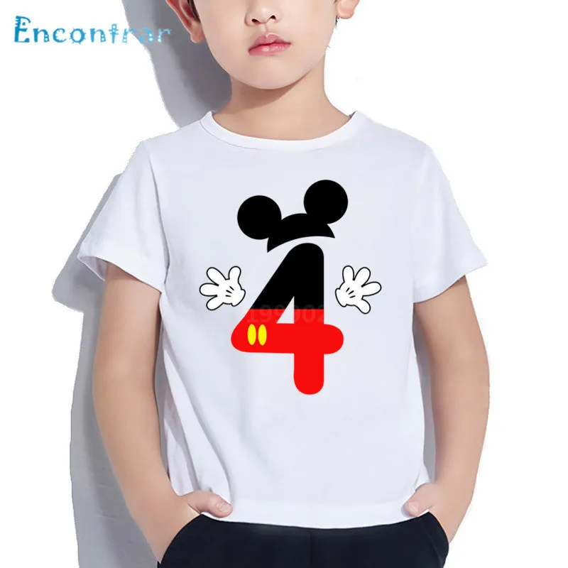 Cartoon Mouse 1-10 Number Print Kids T shirt Children Happy Birthday Present Clothes Boys/Girls Funny Cute Baby T-shirt