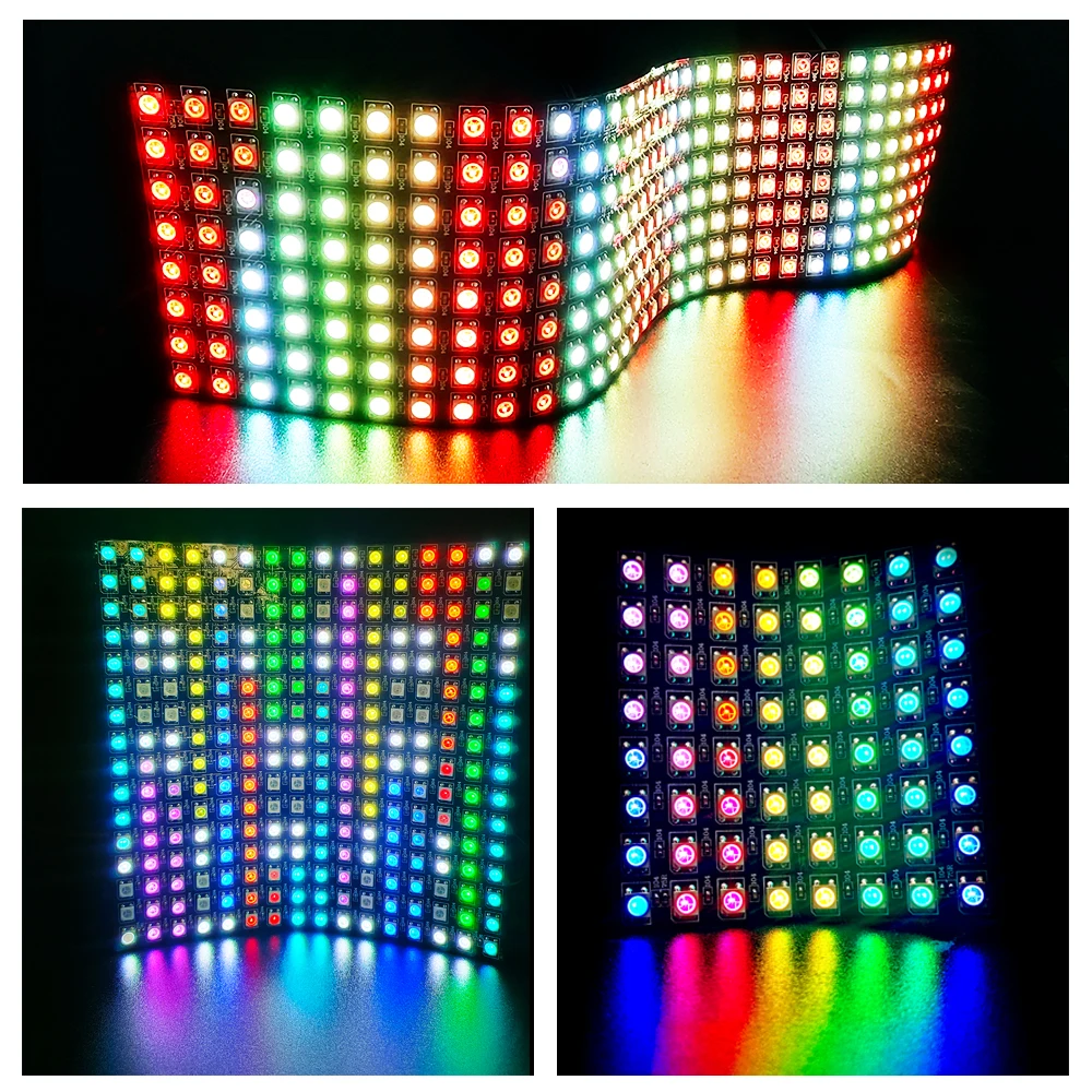 DC5V WS2812B Digital Panel 5050 RGB Matrix Flexible Screen Individually Addressable LED Strip 16*16/8*32 /8*8 64/256Pixels