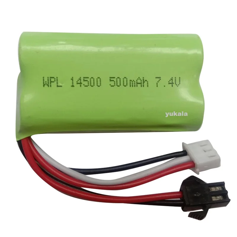 SM Plug 2S 7.4V 500mAh Li-ion Battery For MN45 WPL D12 D90 RC Car Boat Gun 2s Lipo Battery With Charger RC Car Accessories 14500