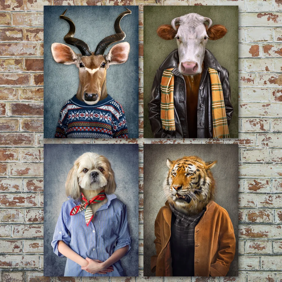 Moose Bear Rabbit Raccoon Tiger Seagull Wall Art Canvas Painting Nordic Posters And Prints Wall Pictures For Living Room Decor