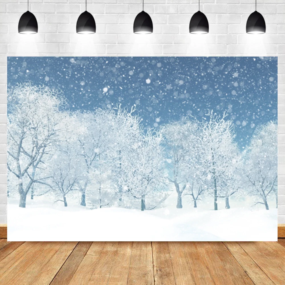 Laeacco Mùa Đông Rừng Trắng Bông Tuyết Ánh Sáng Bokeh Giáng Sinh Cảnh Quan Ảnh Nền Chụp Ảnh Bối Cảnh Cho Studio Ảnh