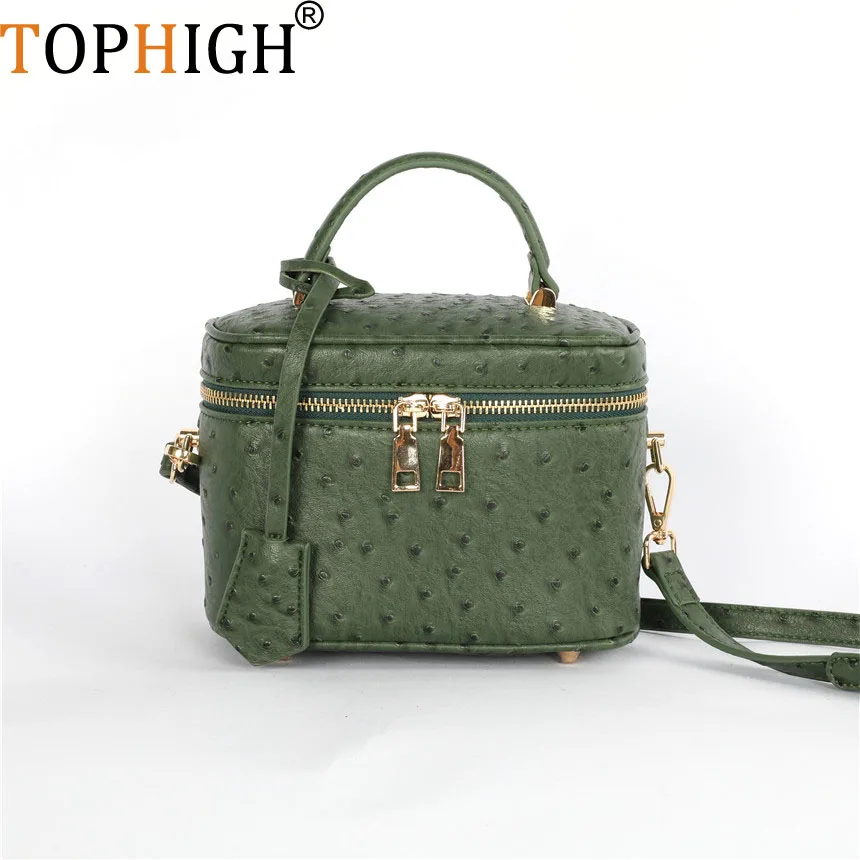 TOPHIGH, bolso redondo de piel de avestruz verde con diseño personalizado para mujer, bolso de mano Retro con diseño de serpiente, bolso con cajas
