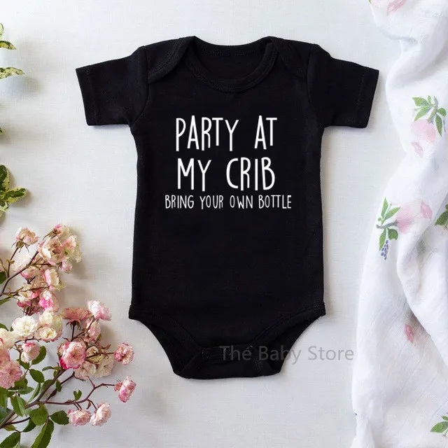 Newborn Infant Baby Boys Girls Bodysuit Clothes Party at my crib Onesie Funny Cotton Short Sleeve Body Baby Playsuit Rompers