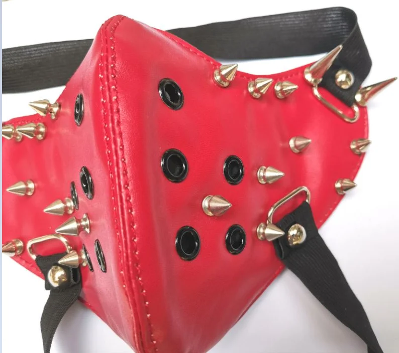 Bar stage performance punk PU leather red spike mask riding locomotive tipper hip hop  mask
