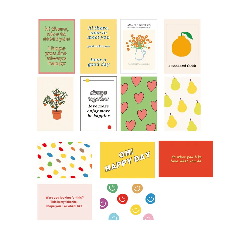 Tarjeta decorativa de arte inglés de flor de fruta, 13 hojas, postales de contraste de Color, Fondo de colocación Diy, pegatina de pared, tarjetas