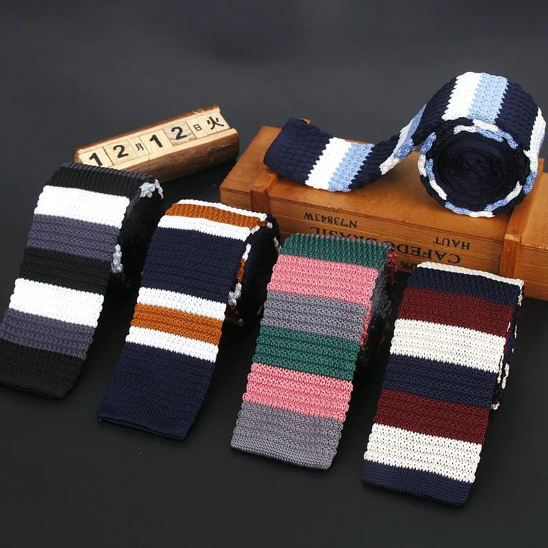 

2020 Brand New Men's Vintage Striped Knit Neck Ties For Man Party Fashion Stripe Retro Knitting Navy Necktie Cravatas Corbatas