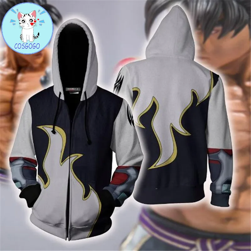 

COSGOGO Fighting Games Tekken Kazama Jin Cosplay Costume Zip Hoodie Cosplay Men's and Women's Casual Sports Sweater New