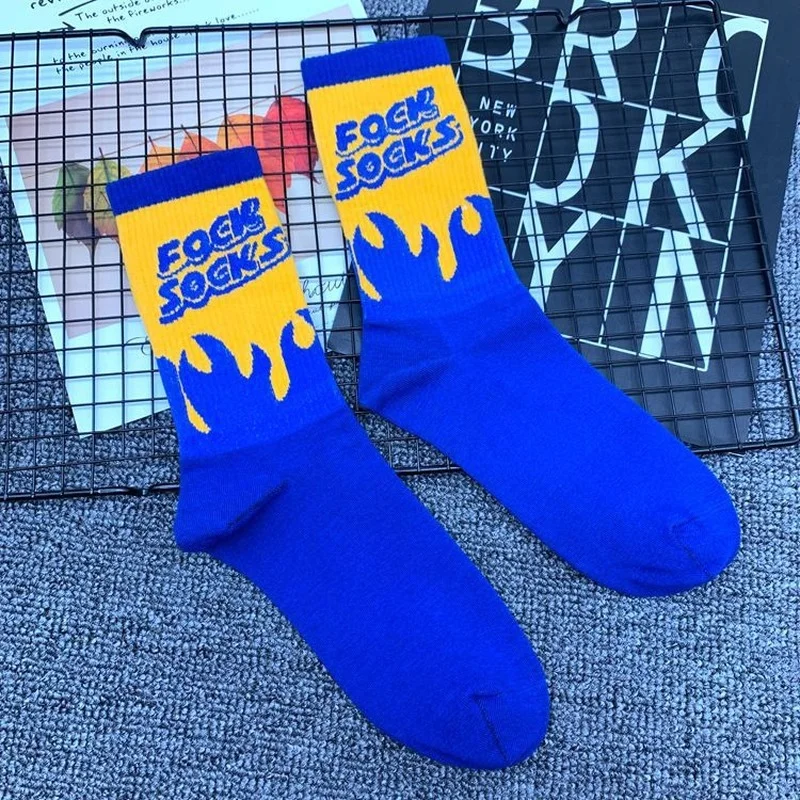 2021 Korean Fashion Trend Combed Cotton Socks Creative Flame Unisex Hip Hop Socks High Quality Street Fashion Skateboard Socks