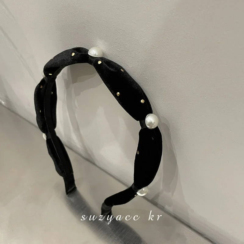 Korean retro velvet pearl headband net celebrity 2021 new temperament headwear headband all-match go out hair accessories