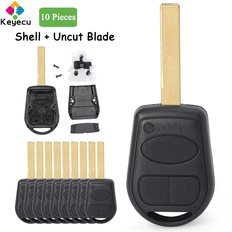 

KEYECU 10 Pieces Remote Car Key Shell - 3 Buttons & Uncut Blade - FOB for Land Rover Range Rover L322 HSE Vogue 2002 2003-2006