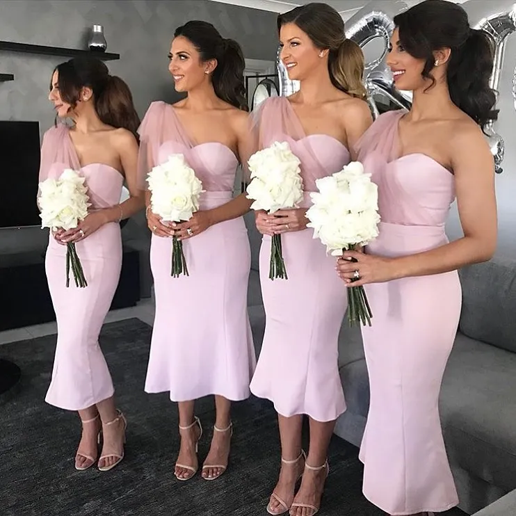 

One Shoulder Bridesmaid Dress Stretch Fabric Mermaid Prom Gown Vestidos De Madrinha for Wedding Party