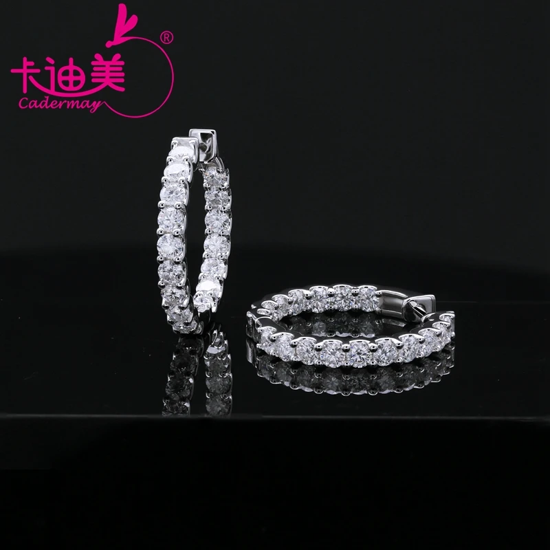 CADERMAY  Silver 925 3mm Moissanite Earring Hoop Big Circle Hot Sale Styles In Wholesale Price