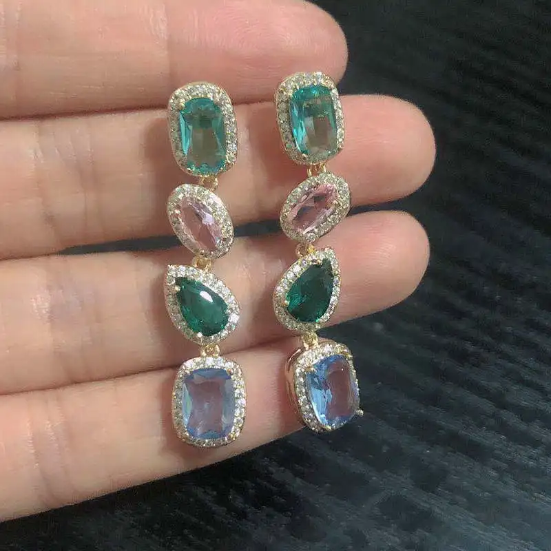 multicolor cubic zirconia fancy women earring for bridal wedding gift