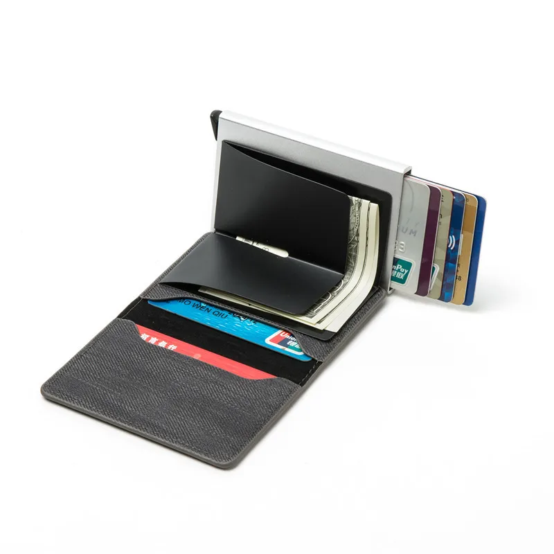 2022 New RFID Blocking Card Holder Anti-theft Clutch Single Box Men Women Wallet Denim Business Pop-up Metal ID Case