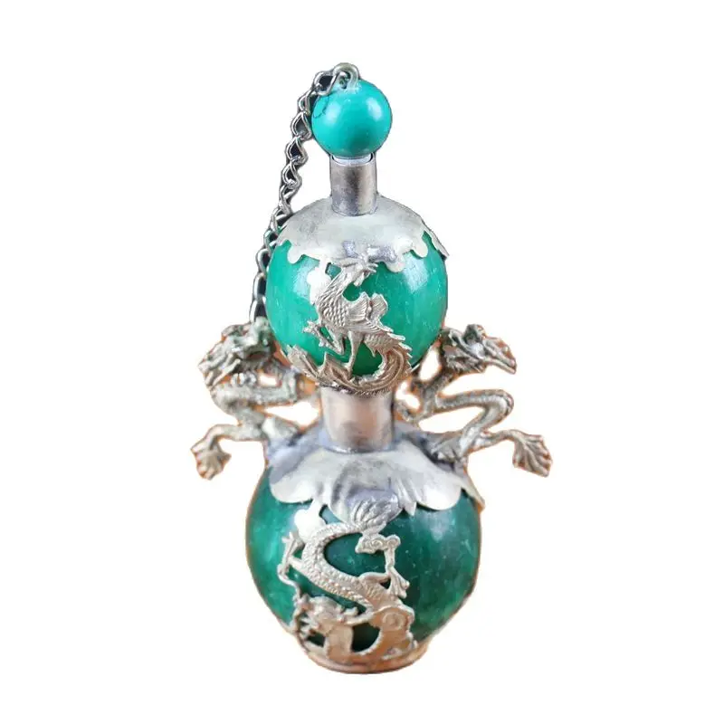 China Old Beijing Old Goods Carvings Shuanglong Silver Coated Jade Snuff Bottle