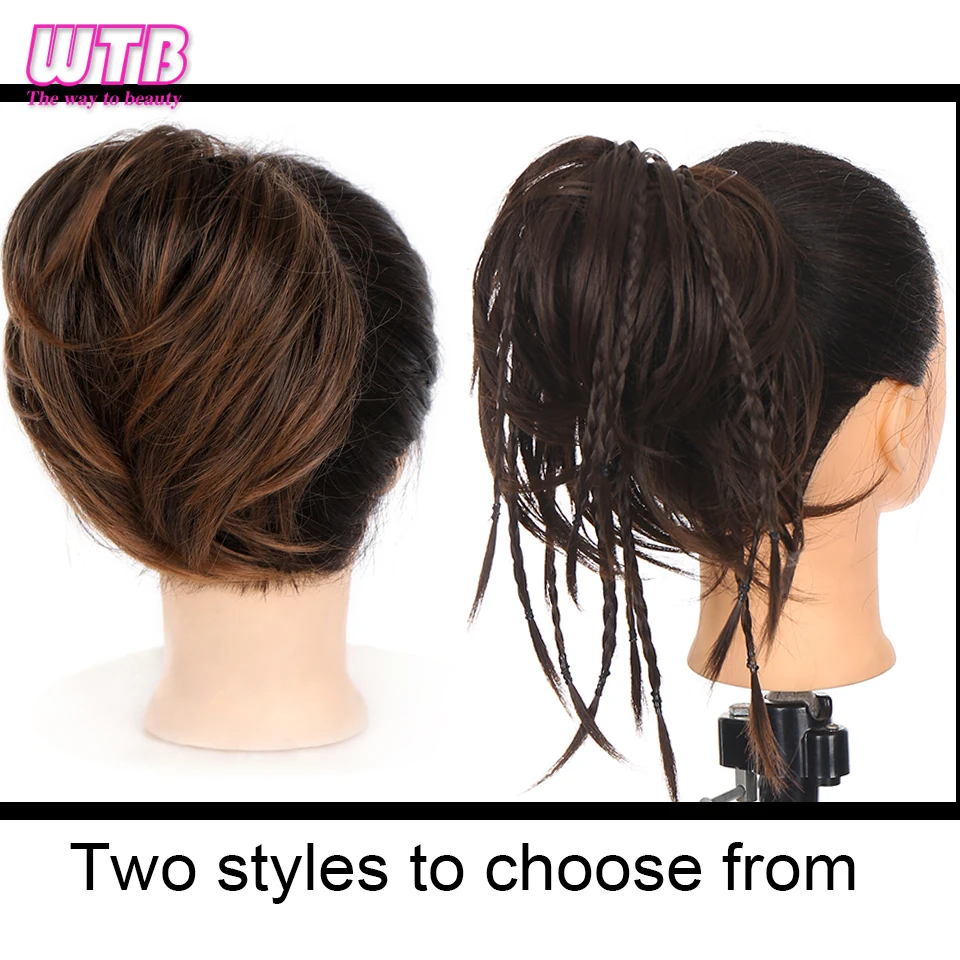 WTB Synthetic Short Straight Donut Hairpin Bun Messy Braids Chignon Elastic Rope Rubber Hair Band Ponytail Hair Extension