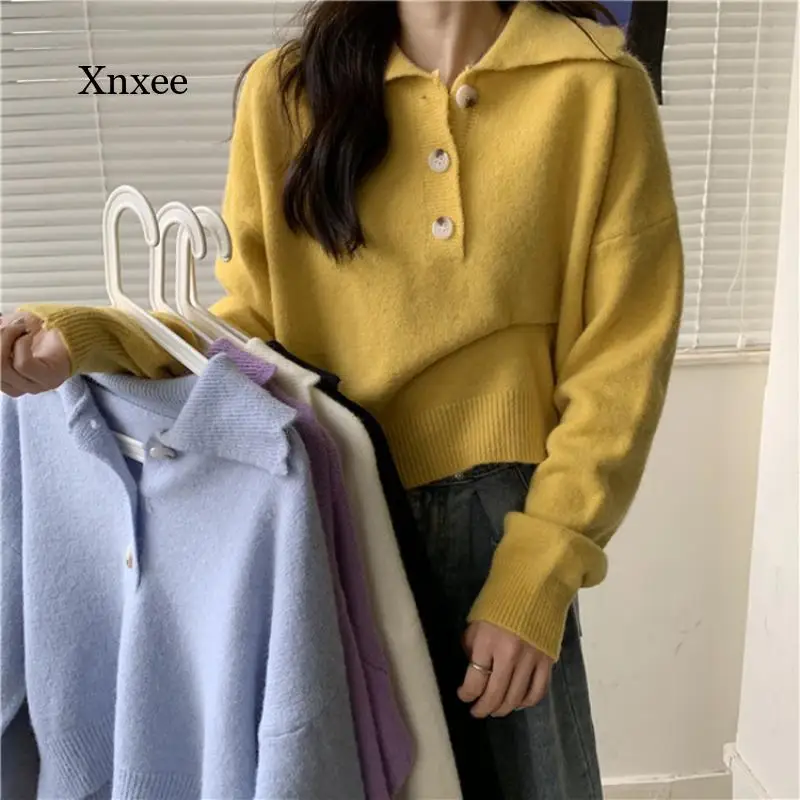 

Autumn Women's Elegant High-Neck Warm Sweater New Fashion Solid Color Button Knitted Sweater Ladies Long-Sleeved Top Pullover