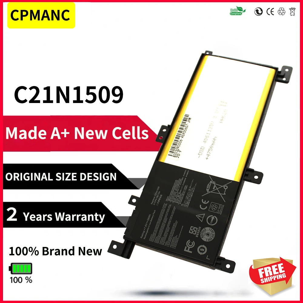 Аккумулятор CPMANC C21N1509 для ASUS X556U X556UA X556UB X556UF X556UJ X556UQ X556UV A556U F556UA K556UA K556UV C21N1509 7,6 V 38WH