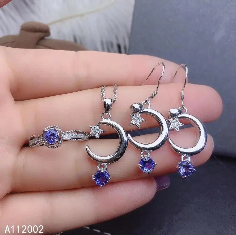 

KJJEAXCMY fine jewelry natural Tanzanite 925 sterling silver women pendant necklace earrings ring set support test exquisite