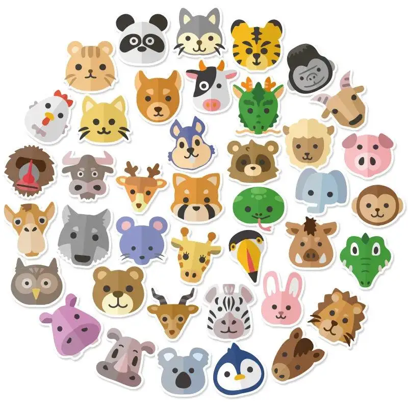 

40Pcs Cartoon Animal Head Pattern Stickers Children's Waterproof Handmade Decorative Wall Stickers