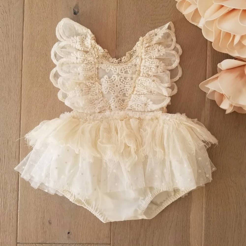 Ropa de princesa para niña recién nacida, mono de encaje de flores, traje de tutú, ropa de verano de una pieza, 0-24 meses