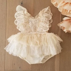 Barboteuse en dentelle florale pour nouveau-né fille, vêtements de princesse, combinaison tutu, tenue une pièce, vêtements d'été, 0-24 mois