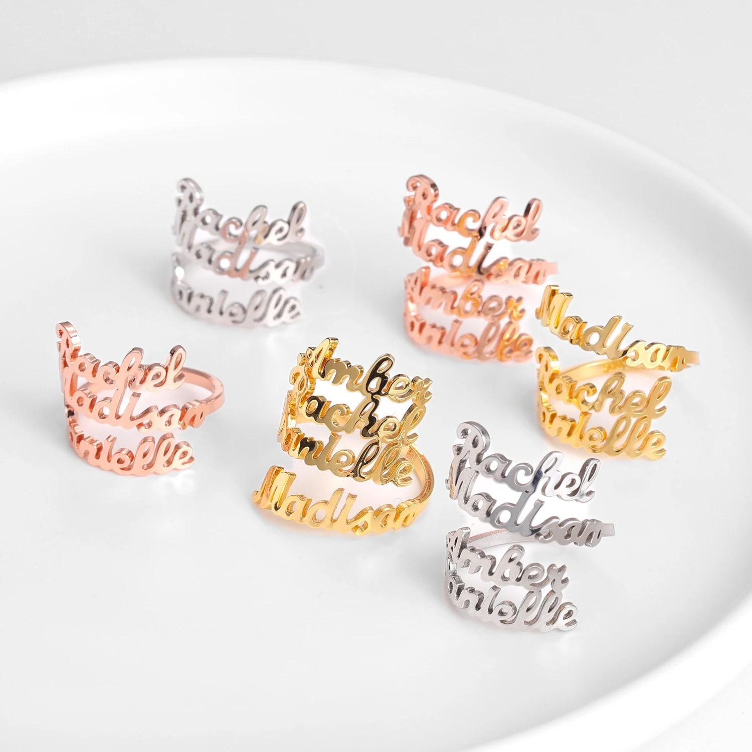 

Персонализированные кольца с двойным именем из нержавеющей стали, регулируемые женские кольца на заказ, уникальные ювелирные изделия, обручальное кольцо для женщин, подарок