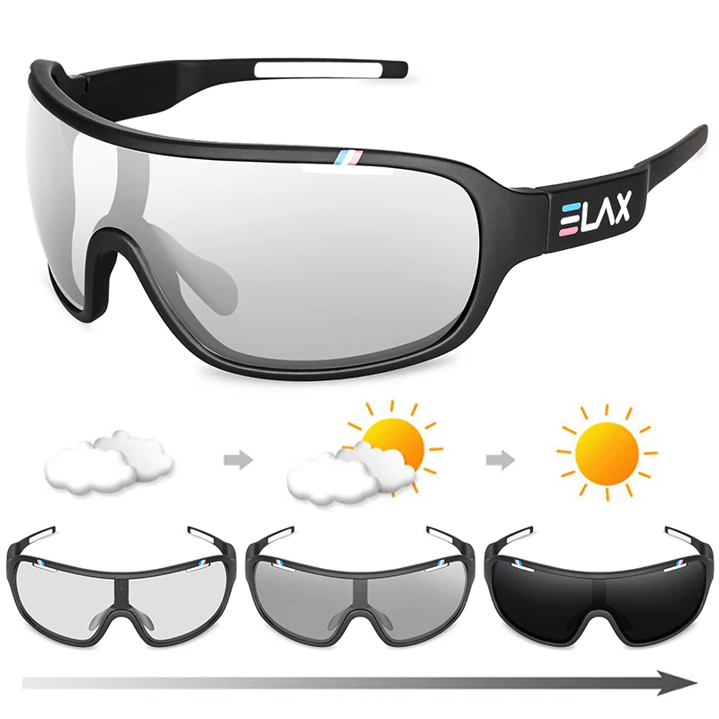 ELAX BRAND Polarized Photochromic UV400 Outdoor Road Cycling Eyewear Sports Cycling Sunglasses Men Women Bike Bicycle Glasses