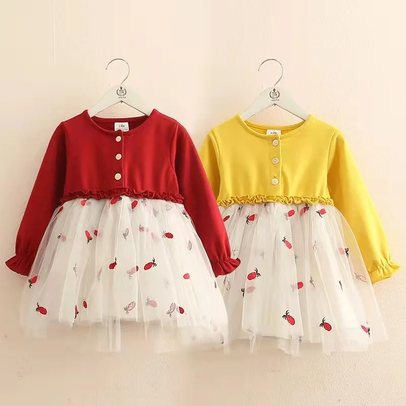 Spring Autumn 2 3 4 6 8 10 Years Children Clothing Long Sleeve Embroidery Mesh Patchwork Princess Dress For Kids Baby Girl