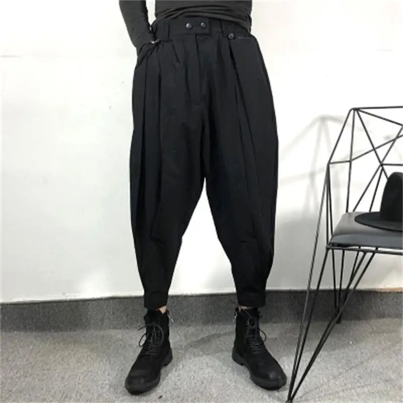 The original spring and autumn tide men dark simple loose Harun bound pants harajuku style personality pure color with radish