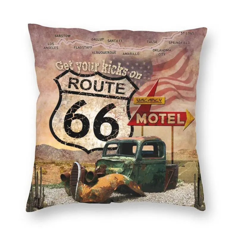 

Квадратная наволочка для подушки Get Your Kicks On Route 66, домашние декоративные подушки для шоссе США, декоративная подушка для автомобиля, двусторонняя печать