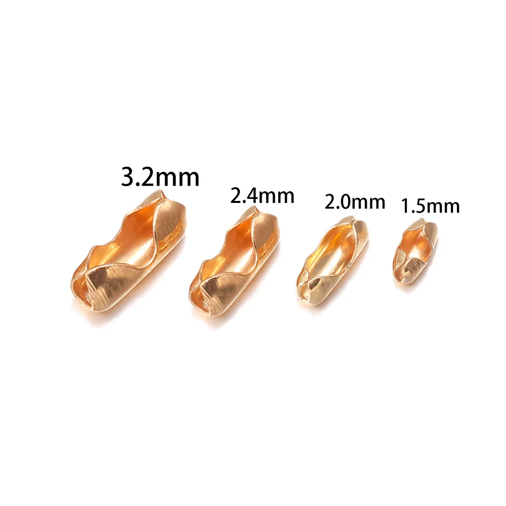 200 pcs/lot 1.5/2.0/2.4/3.2 mm Ball Chain Connectors Clasps Gold For DIY Bracelet Necklace Bead Chain Jewelry Making