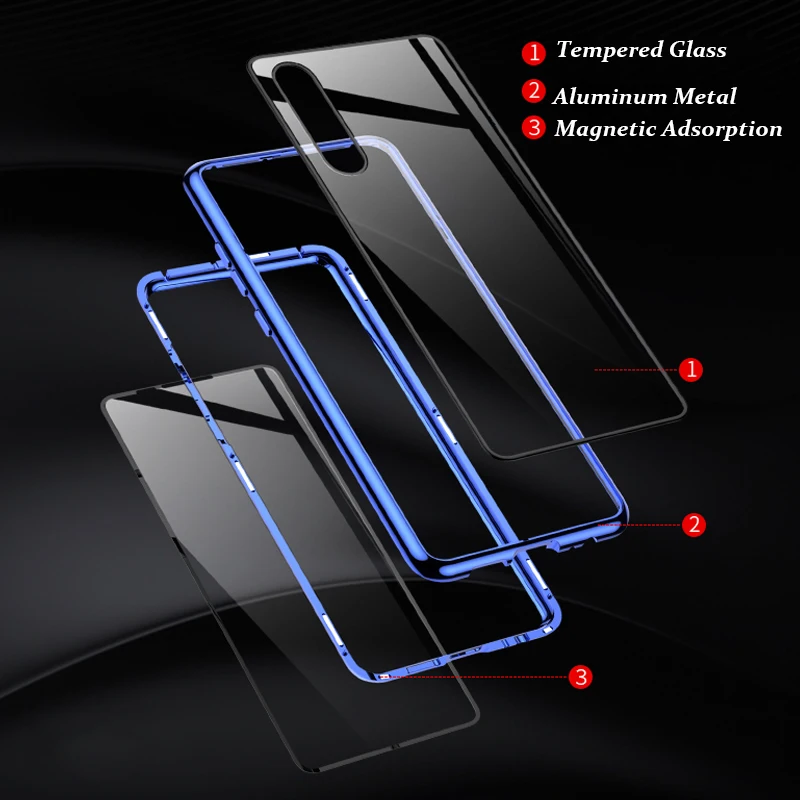 Double sided Magnetic 360 Case For Honor 20 20i 10 lite 9X 8X 30s Tempered Glass Metal Cover For huawei P20 P30 lite P40 cover