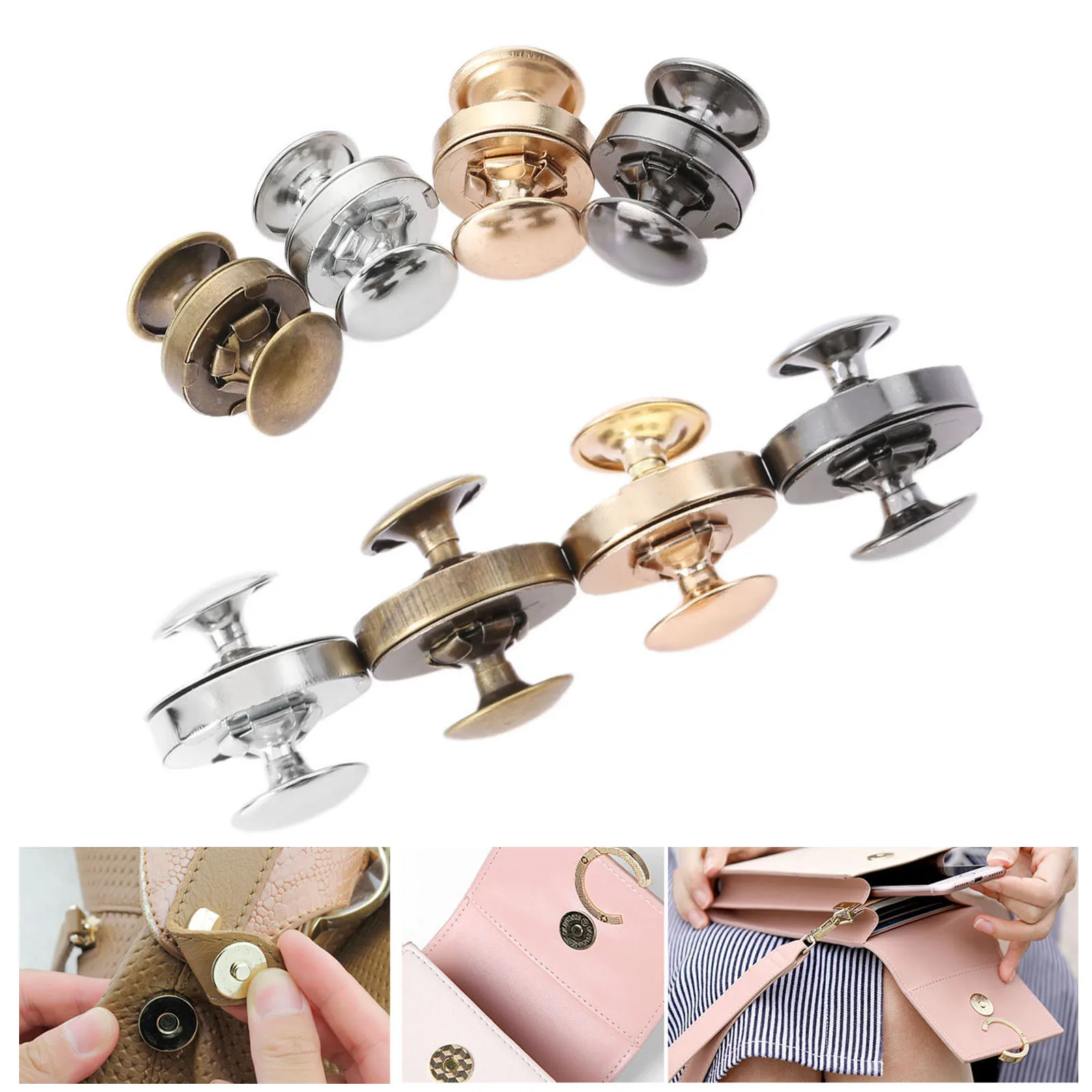 10Pcs Metal Magnetic Snaps Double Rivet Stud Clasps Buttons Fastener Bag Press Buckle Buttons Purses Handbag Clothes DIY 14/18mm