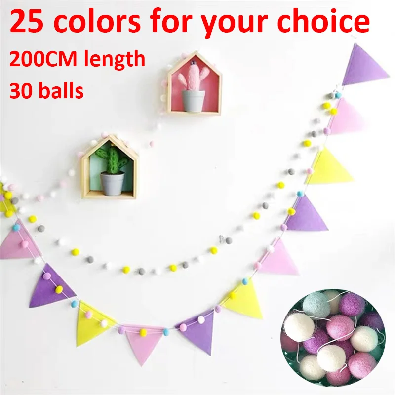 2M Wool Balls Handmade Bedroom Decorations Halloween Wall Decoration Ornament Christmas Parties Hanging Pendant Pompom Garland