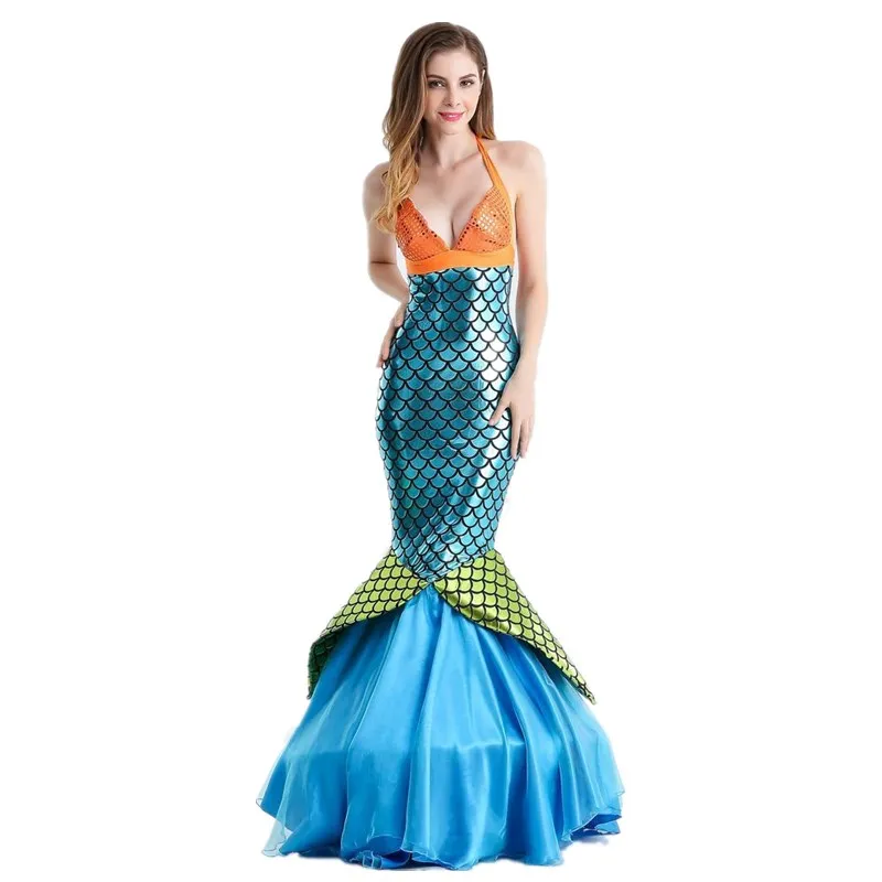 Fairy Mermaid Tail Princess Girls Cosplay Costume Adult Women Sexy Long Dress Halloween Party Clothes Female Mermaid Set Dress