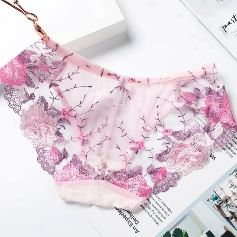 

Fashion sexy transparent embroidered underwear with lace for women thin cozy soft ladies intimate underpants