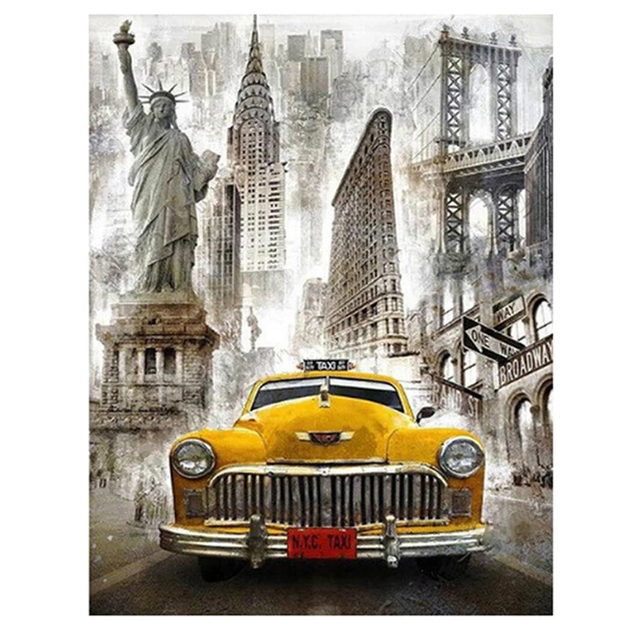 Diy 5d Diamond Painting New York City Car Cross Stitch Full Round Square 3D Diamond Embroidery Statue Liberty Home Decor Picture