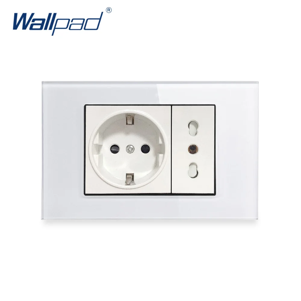 Italian Chile EU German Socket Wallpad Luxury Tempered Glass Panel Electric Wall Power Socket Electrical 16A AC 110-250V