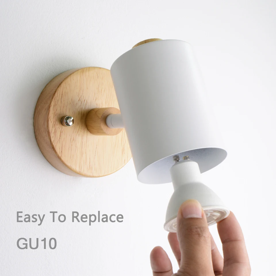 Nordic Indoor GU10 Wall lamp Wooden 6 Color With Zip switch EU/UL Plug Wall lights For home bedroom Living room Aisle Decorate