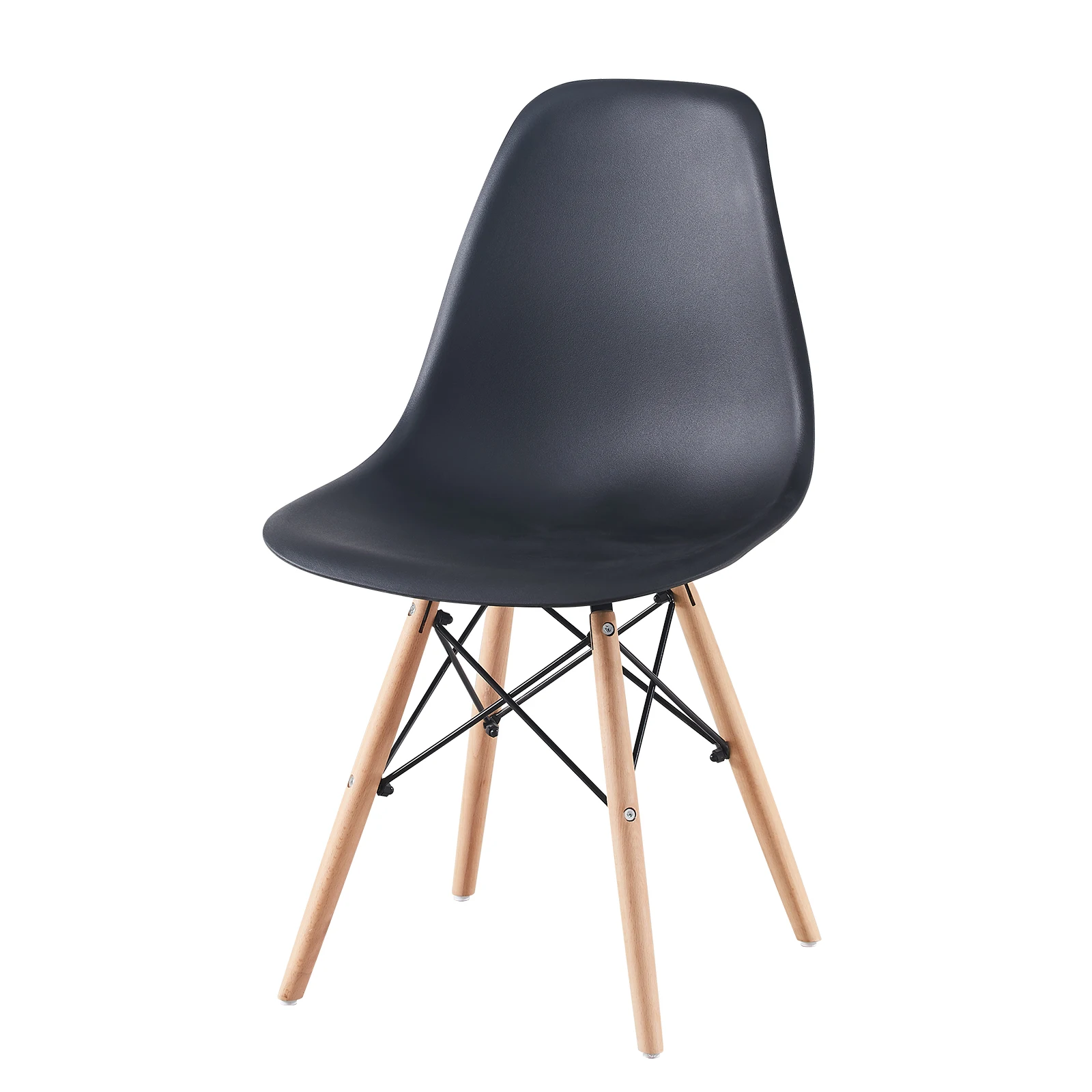 6Pcs/Set Dining Chair Nordic Style Office Chair Plastic Kitchen Chairs Wooden Feet Dining Room Living Room Chairs (White/Black)