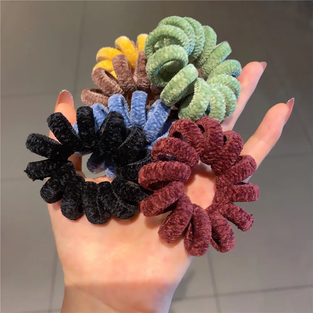 Furry Chenille Phone Cord Hair Tie Winter Warm Large Size Spiral Shape Rubber Telephone Wire Elastic Hair Band Women Accessories