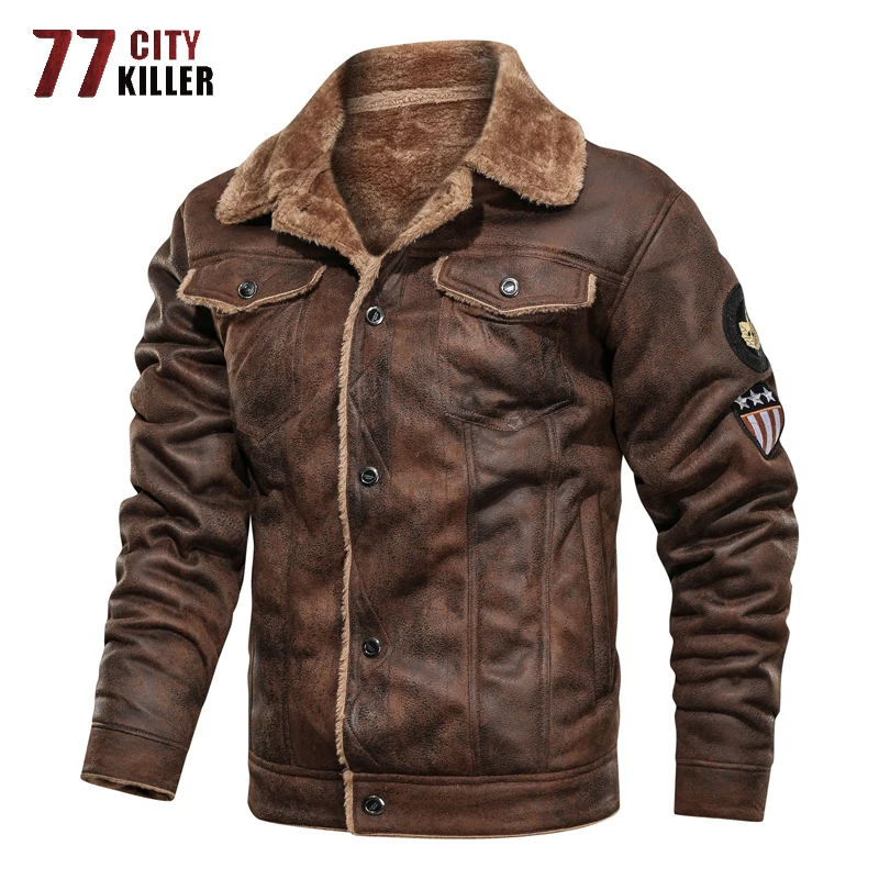 

Plus Size 6XL Winter Jacket Men Windbreaker Thick Warm Suede Chamois Fur Jackets Male Motorcycle Vintage Outwear Chaqueta Hombre