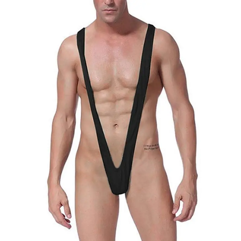 Mens Lingerie Shoulder Straps Mankini One-Piece V Sling Stretch Singlet Bodysuit