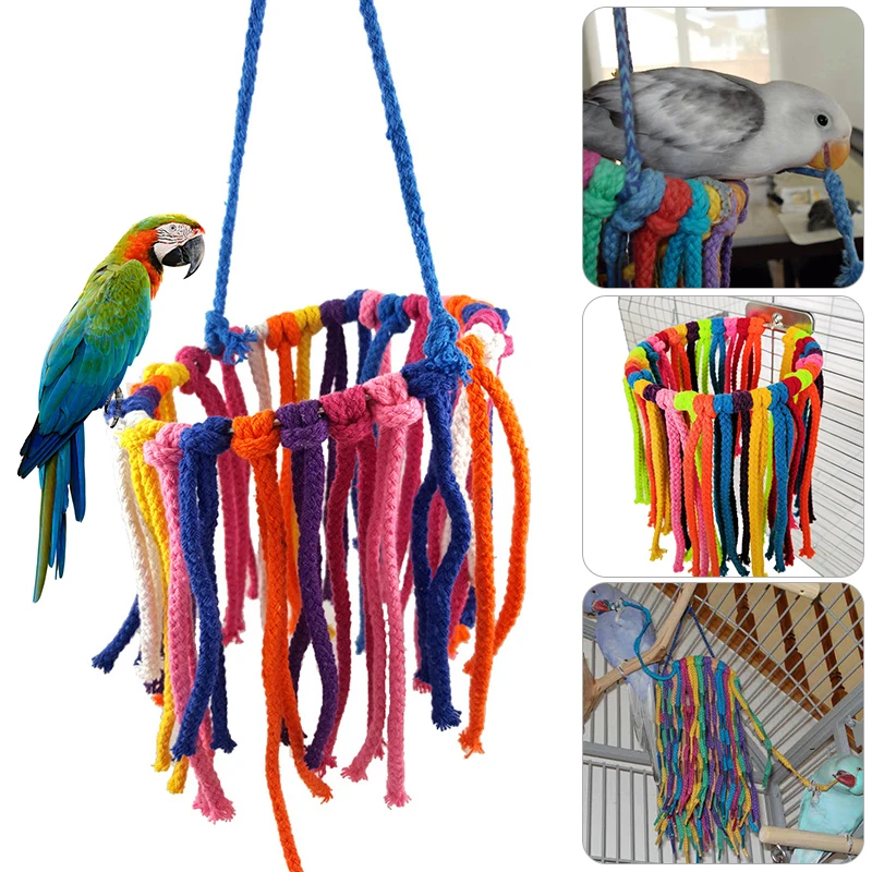 New Parrot Chew Rope Swing Cockatiel Cage Hanging Toys Budgie Bell Bird Perch Coil