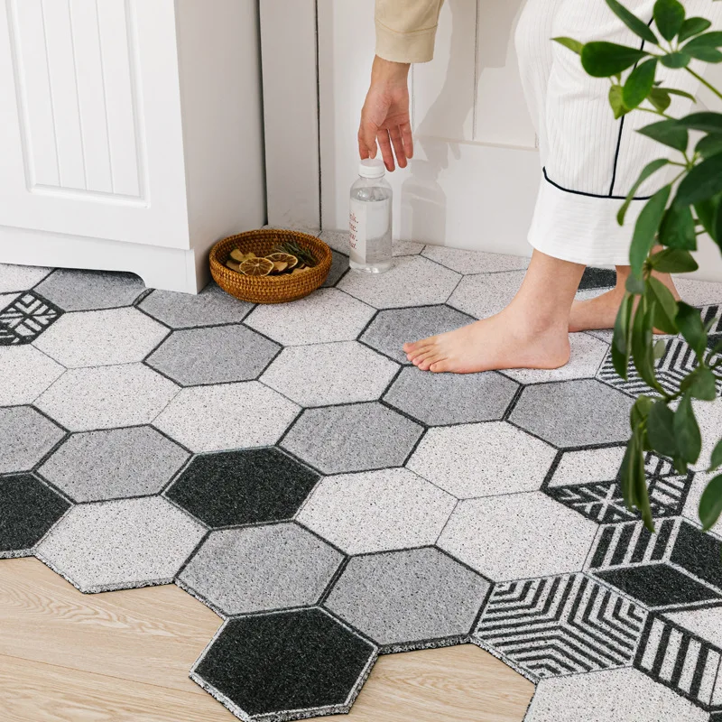 Front Doormats PVC Silk Loop Bathmat Kitchen Anti-Slip Carpet Mat Nordic Minimalist Home Living Room Doormats Foot Pad Carpet