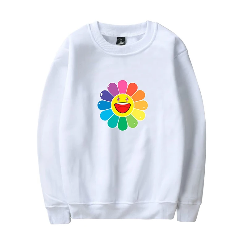 

Rainbow Flower Hoodie Pullover Costume Fashion Hip Hop Men Women Capless Sweatshirts Long Sleeve Unisex Hoodies White Black Tops