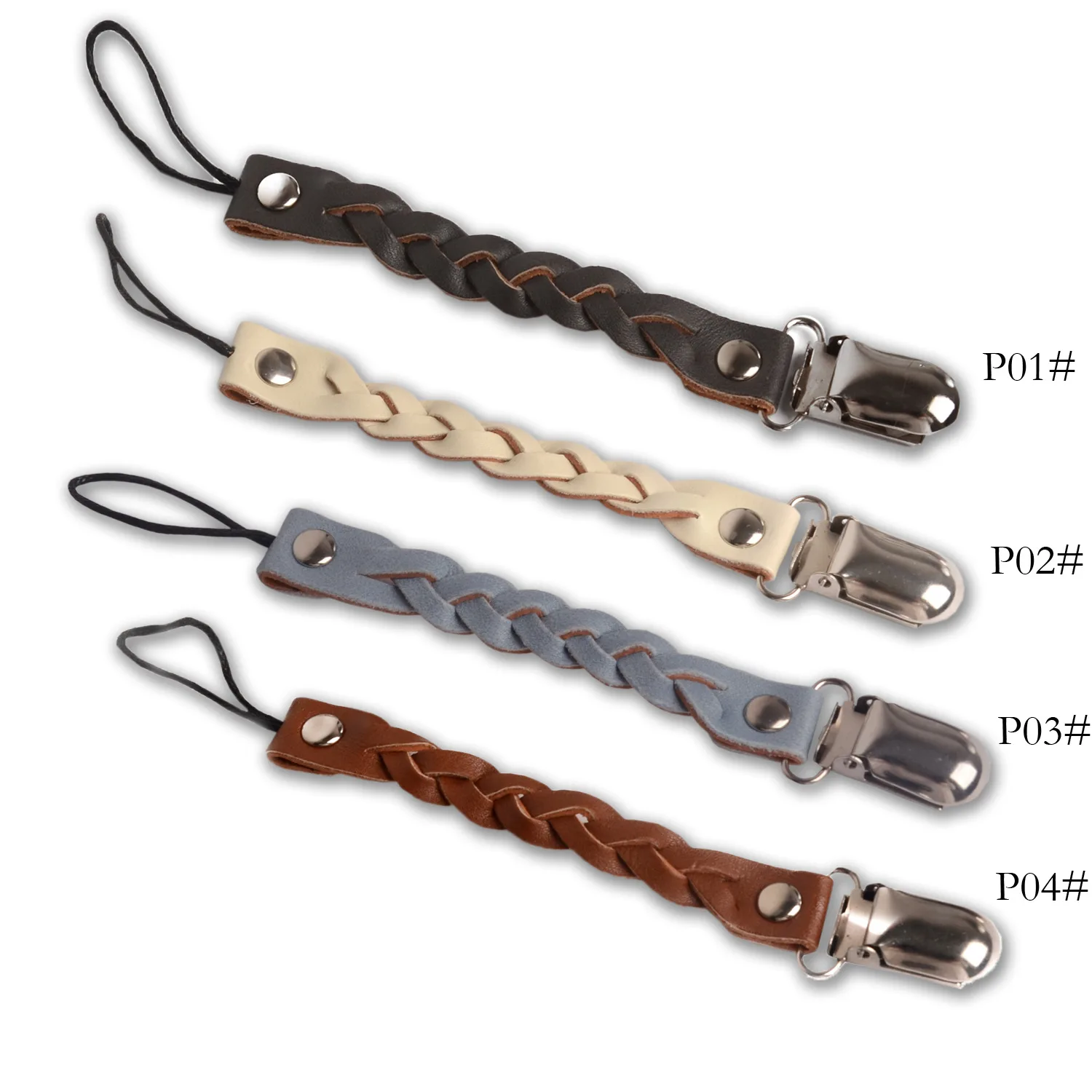 5pcs/ lot Integrated Pacifier Chain Anti-drop Pacifier Clip With Silicone Pad PU Leather Anti-tear Pacifier Chain