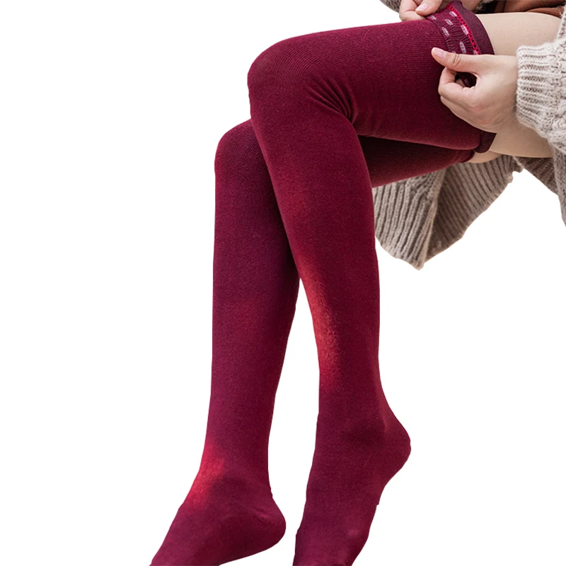 Spring Cotton Thigh Socks for Women Rib Cuff Anti-slip Long Stockings Female Outdoor Athletic Leisure wear Keep Warm Socks