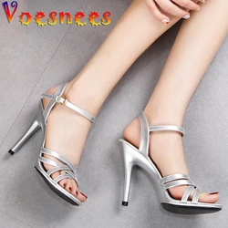 Model Catwalk High Heels Stiletto Sexy Platform 11cm Sandals Female Summer Red party Shoes Woman Sandals Cross Straps Size 43